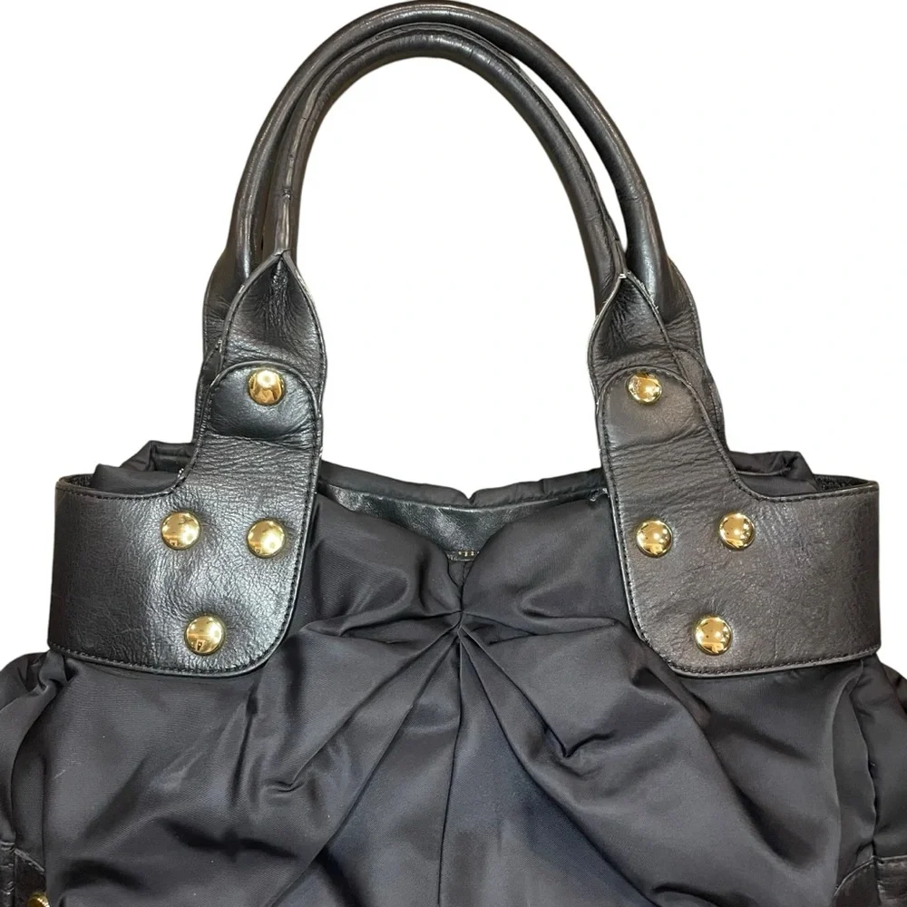 Per Se By Carlisle Black Nylon Leather Purse With Gold Accents Shoulder Bag - Picture 4 of 15